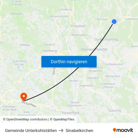 Gemeinde Unterkohlstätten to Sinabelkirchen map