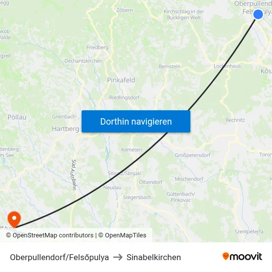 Oberpullendorf/Felsőpulya to Sinabelkirchen map