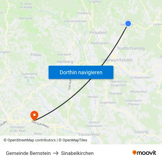 Gemeinde Bernstein to Sinabelkirchen map