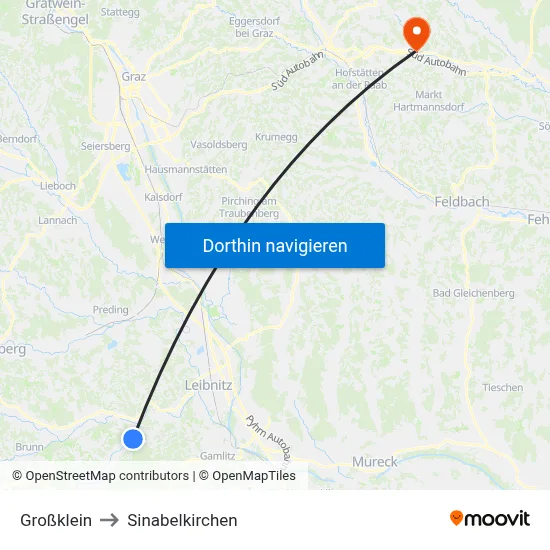 Großklein to Sinabelkirchen map