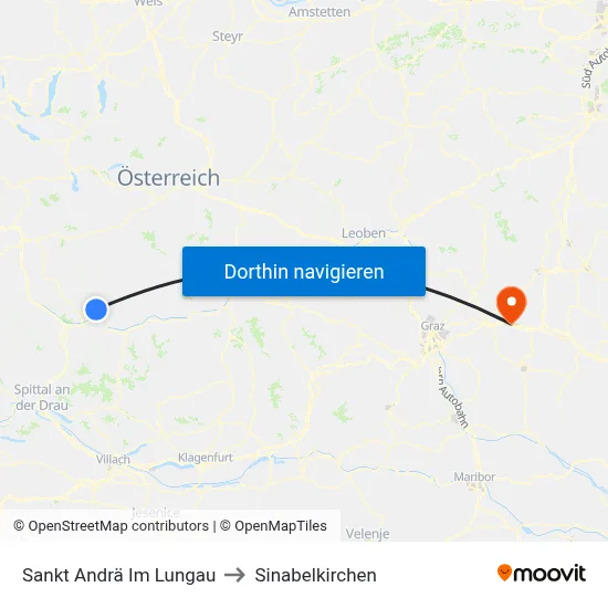 Sankt Andrä Im Lungau to Sinabelkirchen map