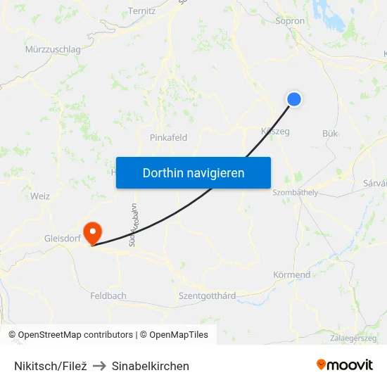 Nikitsch/Filež to Sinabelkirchen map