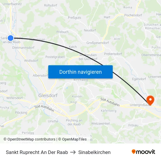 Sankt Ruprecht An Der Raab to Sinabelkirchen map