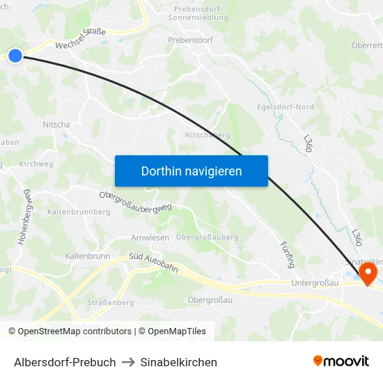 Albersdorf-Prebuch to Sinabelkirchen map