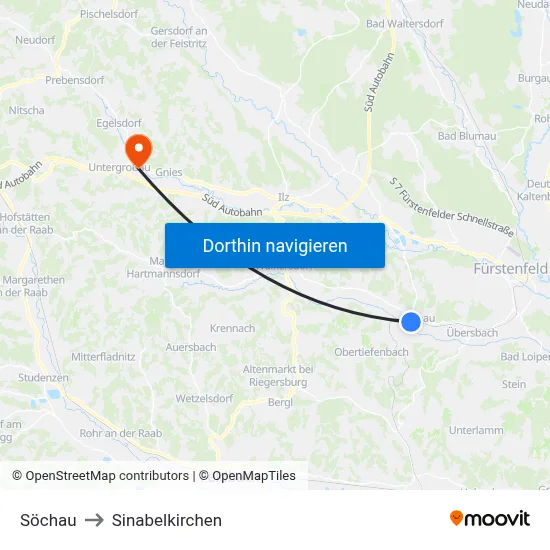 Söchau to Sinabelkirchen map