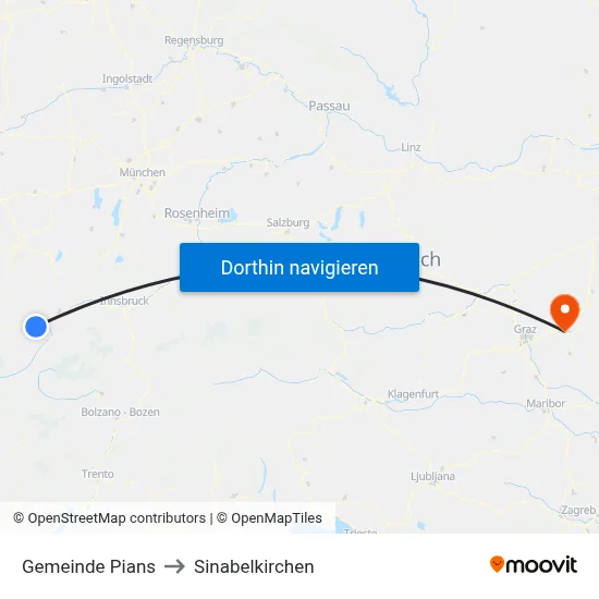 Gemeinde Pians to Sinabelkirchen map