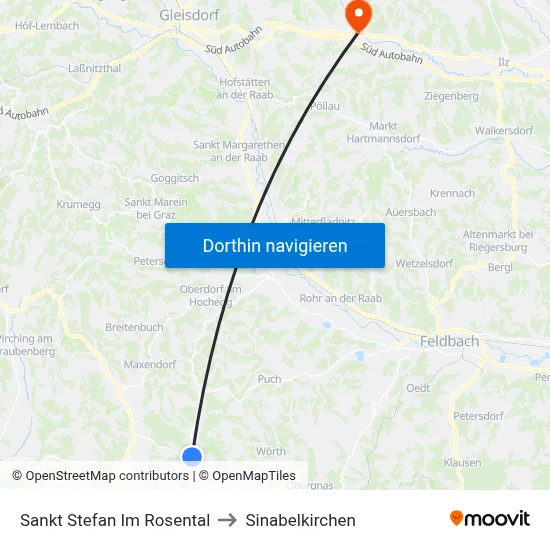 Sankt Stefan Im Rosental to Sinabelkirchen map