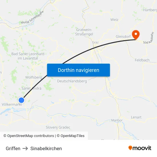 Griffen to Sinabelkirchen map
