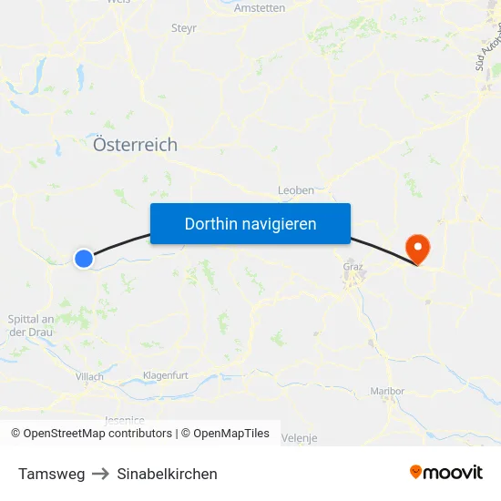 Tamsweg to Sinabelkirchen map