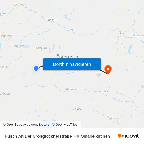 Fusch An Der Großglocknerstraße to Sinabelkirchen map