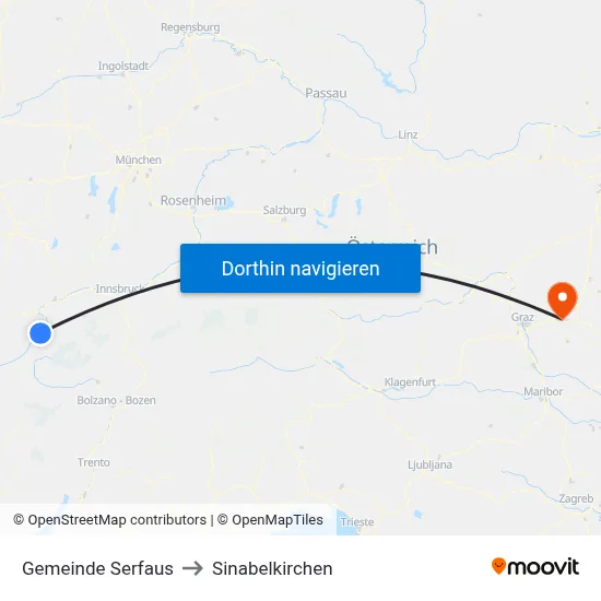 Gemeinde Serfaus to Sinabelkirchen map