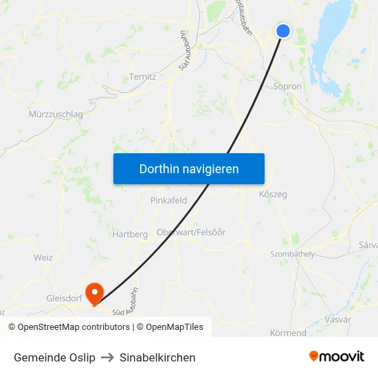 Gemeinde Oslip to Sinabelkirchen map