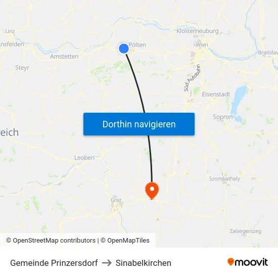 Gemeinde Prinzersdorf to Sinabelkirchen map