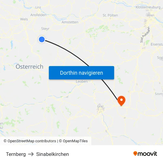 Ternberg to Sinabelkirchen map