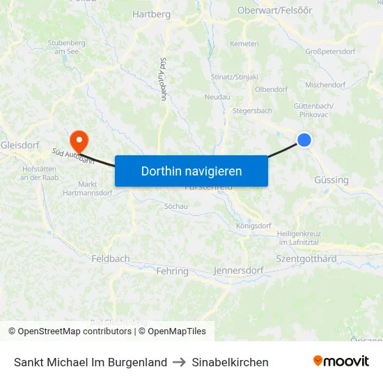 Sankt Michael Im Burgenland to Sinabelkirchen map