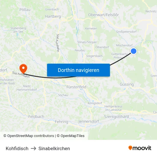 Kohfidisch to Sinabelkirchen map