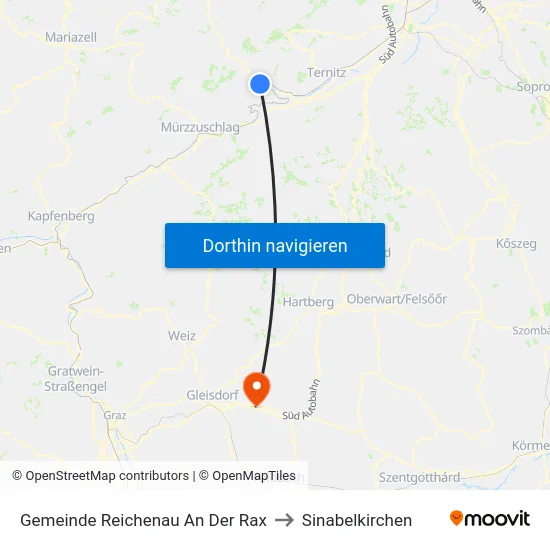 Gemeinde Reichenau An Der Rax to Sinabelkirchen map