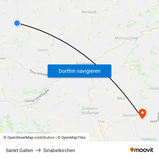 Sankt Gallen to Sinabelkirchen map