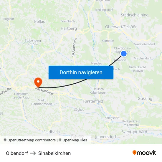 Olbendorf to Sinabelkirchen map