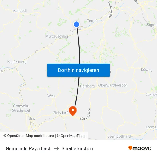 Gemeinde Payerbach to Sinabelkirchen map