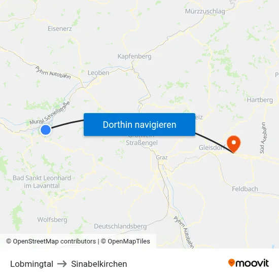 Lobmingtal to Sinabelkirchen map