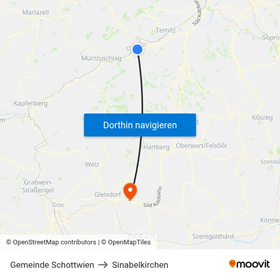 Gemeinde Schottwien to Sinabelkirchen map