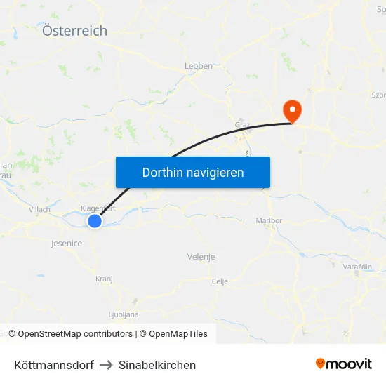 Köttmannsdorf to Sinabelkirchen map