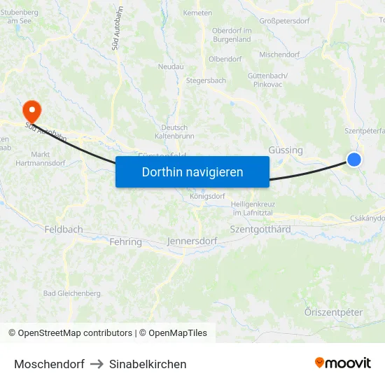 Moschendorf to Sinabelkirchen map