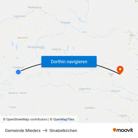 Gemeinde Mieders to Sinabelkirchen map