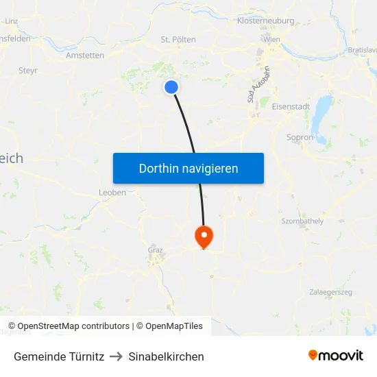 Gemeinde Türnitz to Sinabelkirchen map