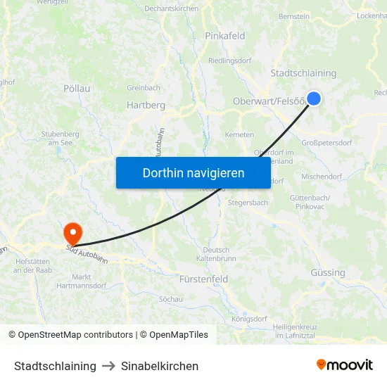 Stadtschlaining to Sinabelkirchen map