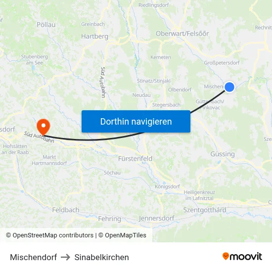 Mischendorf to Sinabelkirchen map