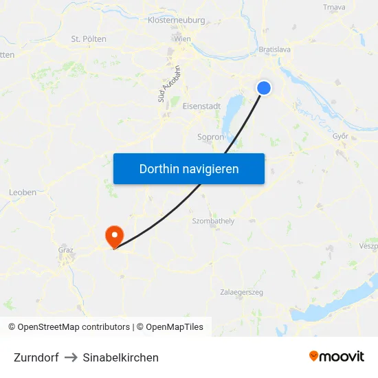 Zurndorf to Sinabelkirchen map