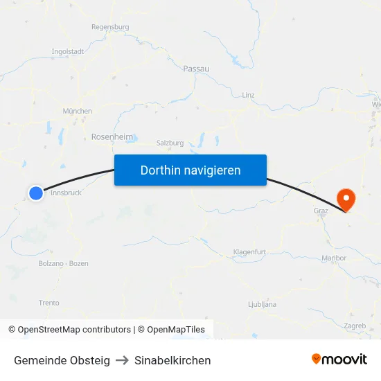 Gemeinde Obsteig to Sinabelkirchen map