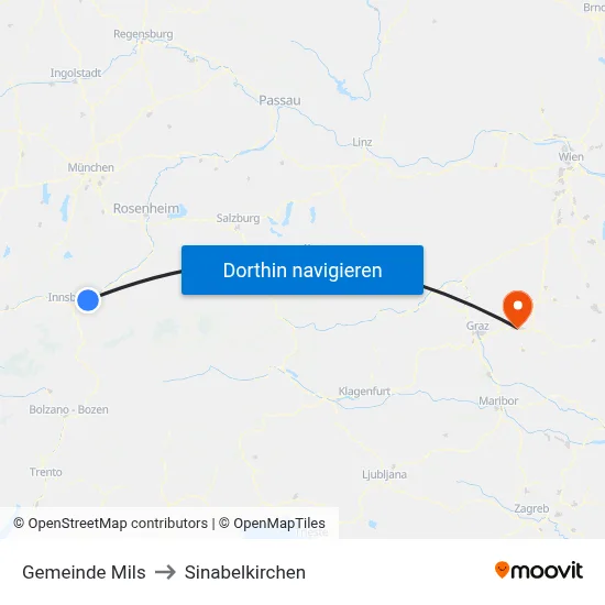 Gemeinde Mils to Sinabelkirchen map