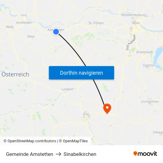 Gemeinde Amstetten to Sinabelkirchen map