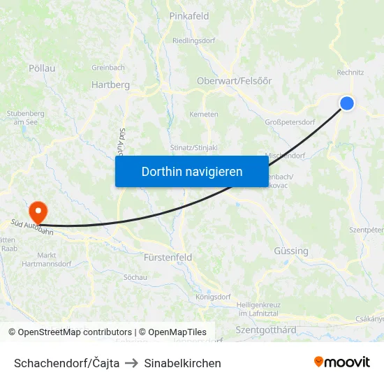 Schachendorf/Čajta to Sinabelkirchen map
