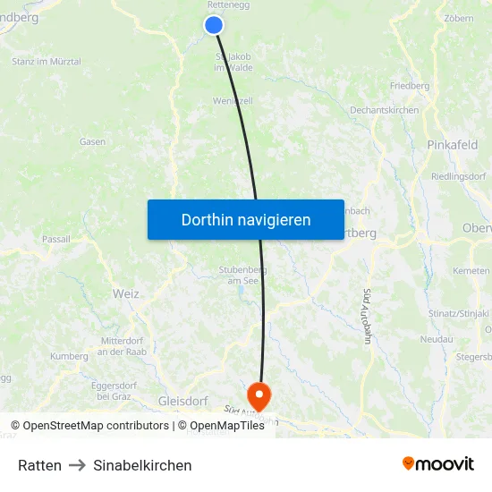 Ratten to Sinabelkirchen map