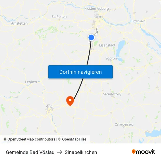 Gemeinde Bad Vöslau to Sinabelkirchen map