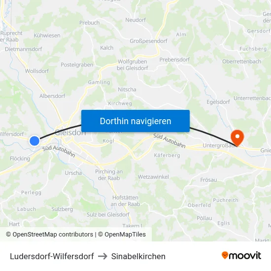 Ludersdorf-Wilfersdorf to Sinabelkirchen map