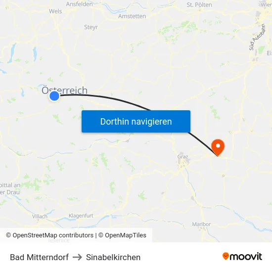 Bad Mitterndorf to Sinabelkirchen map