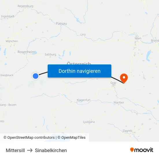 Mittersill to Sinabelkirchen map