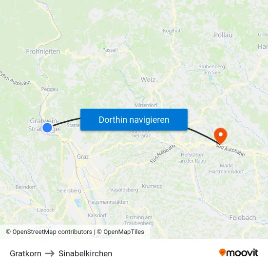 Gratkorn to Sinabelkirchen map
