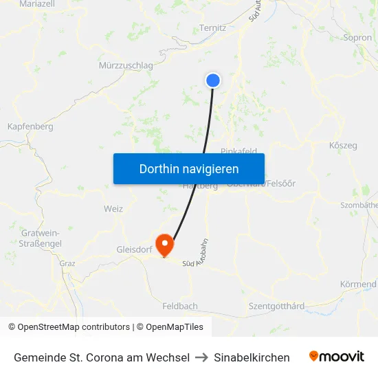 Gemeinde St. Corona am Wechsel to Sinabelkirchen map