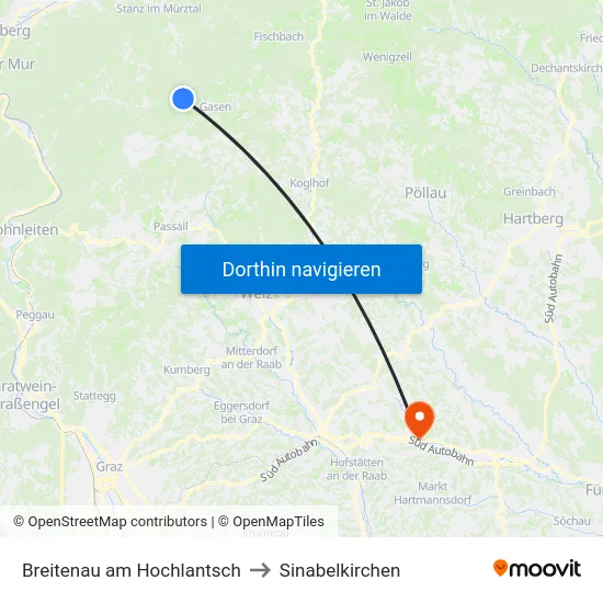 Breitenau am Hochlantsch to Sinabelkirchen map