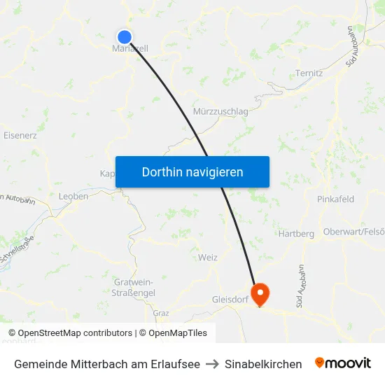 Gemeinde Mitterbach am Erlaufsee to Sinabelkirchen map