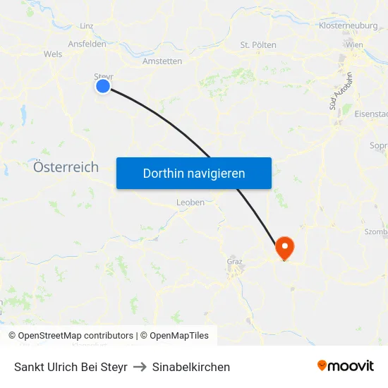 Sankt Ulrich Bei Steyr to Sinabelkirchen map