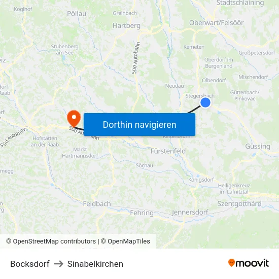 Bocksdorf to Sinabelkirchen map