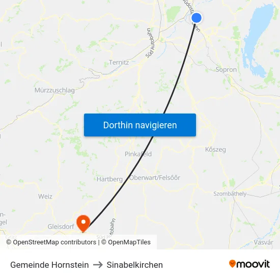 Gemeinde Hornstein to Sinabelkirchen map