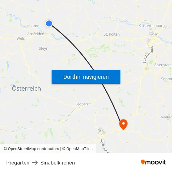 Pregarten to Sinabelkirchen map